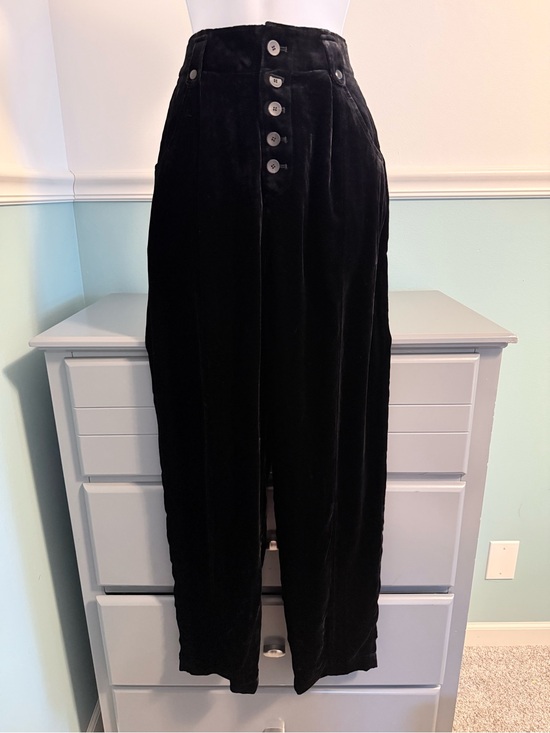 Unsubscribed Pants - High-Waist Black Velvet Button-Front Trousers
